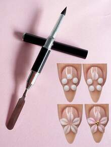 1pc Silicone Nail Art Carving Pen, Suitable For Acrylic 3D Flower Carving, Shaping And Embellishment, 2-In-1 Silicone Nail Art Tool, Scrape, Cut, Carve Solid Gel Nails - Multicolor - View 7