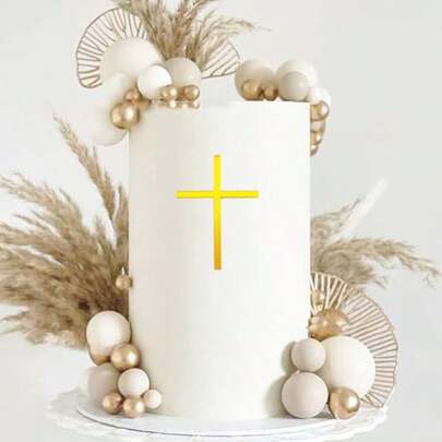 DGold Cross Cake Topper Acrylic Baby Shower Baptist Cake Side Decoration Holy Communion Christening Cross Cake Side Decoration Party Decoration Props Plies GOLD1