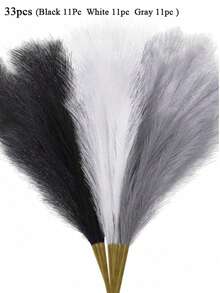 Artificial Pampas Stems, 55cm/21.65in, Fluffy Artificial Flowers, Black, White And Gray Home Farmhouse Decor, Boho Decor, Artificial Flowers, Artificial Pampas Decor, Vase Fillers, Room Decor, Wedding Centerpieces - Black, White and Gray - View 10
