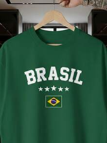 Unisex T-Shirt Supporting The Brazilian National Football Team, Green And Yellow, Short Sleeve, Men's And Women's, 100% Cotton, Casual, Crew Neck - màu xanh lá - Xem 2