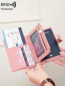 MIYIN 1pc Creative Airplane Design Travel Passport Holder With Zipper Pocket, RFID Blocking Passport Cover, Document Organizer, Minimalist Solid Color Business Travel Essential Passport Wallet, Lightweight Portable Travel Wallet, Multi-Function Card Case, Passport Protector, Unisex Passport Holder - Hồng - Xem 2