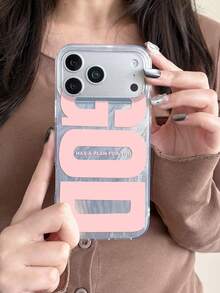 Pink "God" Slogan Graphic Print IMD Feather Yarn Pattern Shockproof Phone Case Compatible With IPhone 13/11/17/17pro/16/14/15/15pro/15 Plus/15 Promax/7plus/8plus/X/Xs Max/Xr/11pro/12pro/13pro/14pro/12mini/13mini/11promax/12promax/13promax/14promax/14plus/17pro Max/17Air/6/6s Plus/7/8/16Pro/16plus/16promax/Se2/17promax And Galaxy/A54/A14/A12/A13/A15/A32/A33/A24/A52S/S20/S21/S22/S23/S24/S23Plus/S24ultra/S25/A15/A33/A23 - Multicolor - View 3