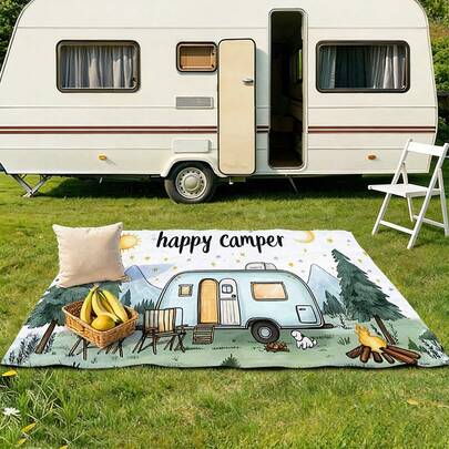 1 adet Açık Hava Kamp Desenli Piknik Matı, Açık Hava Partileri, Plaj Piknikleri, Aile Gezileri, Kamp, Parklar ve Çeşitli Açık Hava Aktiviteleri İçin Uygundur