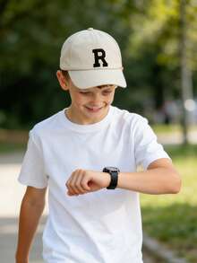 1pc Kids' 26 Letter Pattern Black Fashion Sports Sun Hat, Suitable For School And Daily Wear - Beige - View 5