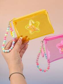 1pc Fashion Transparent PVC Colorful Coin Purse With Star Beaded Chain, Girls' Portable Key And Travel Wallet (Star Beaded Bracelet Color Random) - Multicolor - View 4