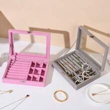 Joyero con 9 compartimentos con cerradura, acolchado suave y tapa segura, forro de terciopelo, bandeja de almacenamiento para anillos/aretes/collares, adecuado para el hogar, viajes, exhibición, protección contra enredos y arañazos, divisores extraíbles, esencial para viajes - Multicolor - Ver 8