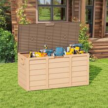 75 Gallon Outdoor Deck Storage Box - Heavy Duty Resin Container With Lockable Lid & Handles For Patio, Garden, Yard - Weatherproof (Brown) - Brown - 查看 1