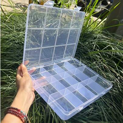 12-Compartment Transparent Plastic Storage Box With Card Slots With Cover, Fixed Dividers, Large Capacity, Girls Hair Accessories Organizer, Hair Clips And Elastic Bands Holder, Jewelry And Small Decorations Container, For Glazed Rice Beads DIY Accessories, Transparent Jewelry Organizer