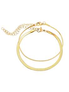 2 chiếc vòng tay nữ bằng thép không gỉ, kiểu dây xích xương rắn dẹt, thiết kế tối giản hẹp và rộng, thanh lịch cho sử dụng hàng ngày, đi nghỉ mát, đi làm, hẹn hò, đám cưới. - Vòng đeo tay - Xem 4