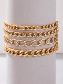 4pcs/Set Vintage American Style Multi-Layer Metal Chain Anklet Set, Suitable As Beach Holiday Gift For Women - Multicolor - View 5