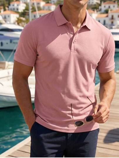 1 Áo Polo Nam Màu Hồng, Áo Polo Nam Tay Ngắn, Chất Vải Mềm Mát, Thoáng Khí, Chống Nhăn, Áo T-shirt Nam, Màu Trơn, Phong Cách Nghỉ Hè, Nhẹ, Thân Thiện Với Da, Có Thể Giặt Máy, Thích Hợp Cho Đi Dạo Biển, Kỳ Nghỉ Hè, Áo Golf Nam, Áo Top Công Sở Nhẹ nhàng