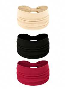 Set da 3 fasce elastiche annodate di colore unito oversize per donna, accessori versatili per capelli, adatti per outfit estivi e spiaggia - Multicolore - Visualizzare 2