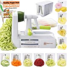 10-Blade Vegetable Spiralizer: Zucchini Spiral Slicer & Veggie Noodle Maker, Japanese Steel Blades, Catch Container, Strong Suction Cup, Blade Caddy, 4 EBooks| Low Carb, Vegan, Gluten-Free - 白色(5 片刀片) - 查看 1