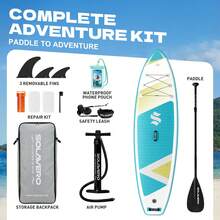 Inflatable Stand Up Paddle Board With Accessories, Wide Stable SUP Yoga Board, Non-Slip Deck, Paddle, Pump, Leash & Carry Bag For Youth & Adults, Three Removable Fins Non-Slip Paddleboard For Adults Of All Skill Levels - Cadet Blue - View 4