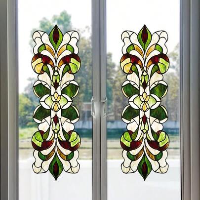 Hình dán cửa sổ hoa văn kính màu phong cách cổ điển, màng phim tĩnh điện hai mặt bằng PVC có thể tái sử dụng, thích hợp cho phòng ngủ, cửa trượt, phòng tắm, văn phòng và trang trí nhà cửa.