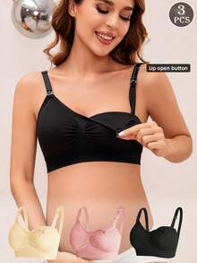 Hart & Haze 3件装女士文胸，带可拆卸胸垫，柔软亲肤面料，前扣设计，方便穿脱。 - 彩色 - 查看 1