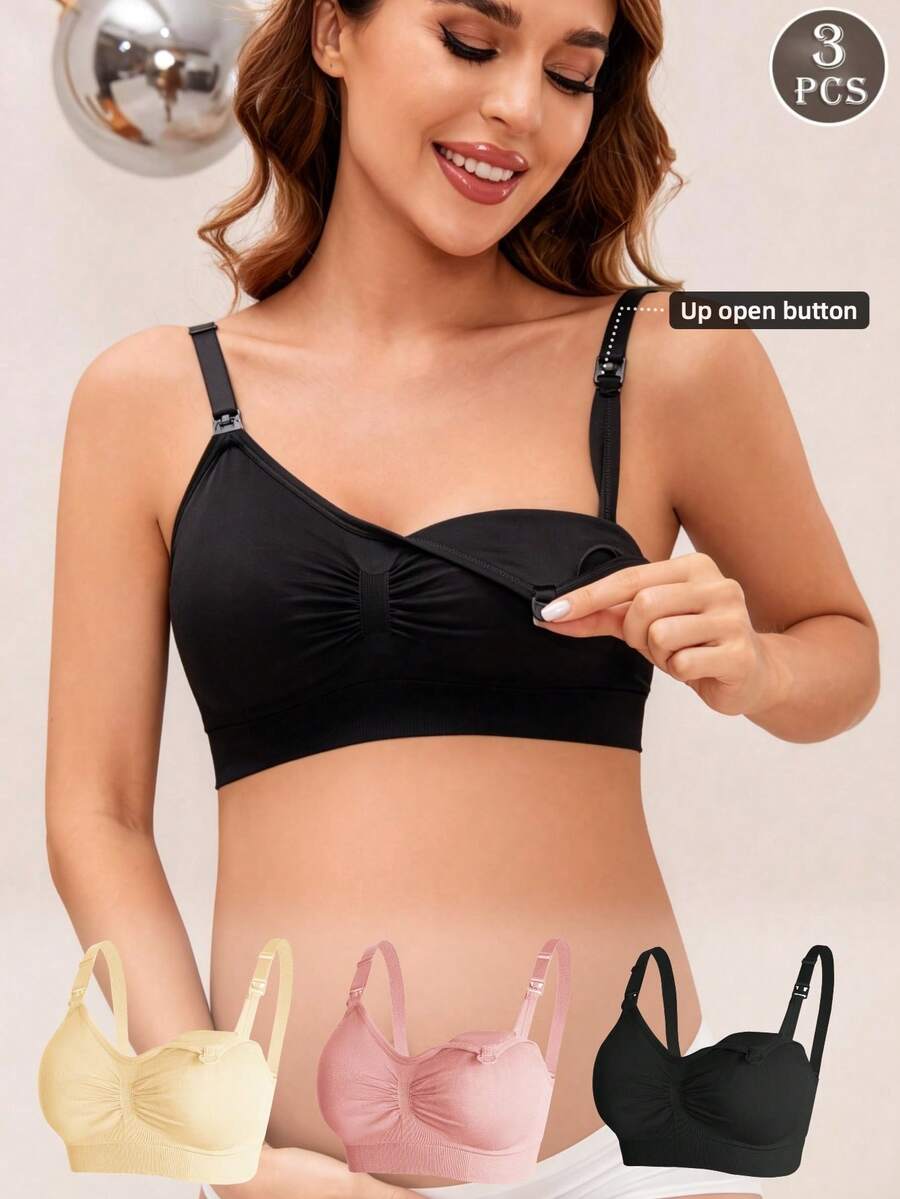 Hart & Haze 3件装女士文胸，带可拆卸胸垫，柔软亲肤面料，前扣设计，方便穿脱。 - 彩色 - 查看 1