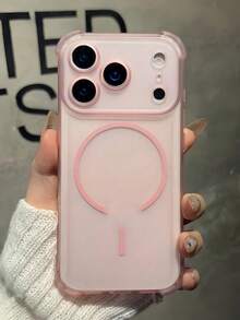 1 pieza Funda protectora magnética mate transparente anti-caída de 4 esquinas, compatible con iPhone 17 Air 16 15 14 13 Pro Max Plus, cubierta trasera de TPU suave, compatible con carga inalámbrica - Rosa - Ver 1
