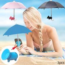 3pcs/Set Mobile Phone Sun Shade Umbrella With Suction Cup Holder, Outdoor Daily Use Mobile Phone Sun Shade Umbrella Stand - Multicolor - View 2