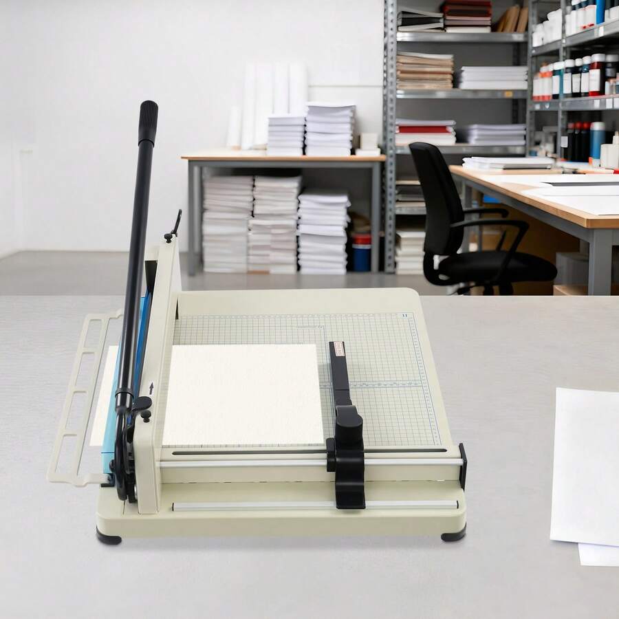Model 858A3 Heavy-Duty Paper Cutter, Precision Guillotine Paper Trimmer With Grid Guide And Adjustable Locking Strip, Robust Iron Construction, 12x18 Inch Cutting Capacity For Card Paper, Photos, Labels And Documents, Freestanding Desktop Design For Office, School And Home Use, Easy Assembly And Clean Cuts - A - View 1