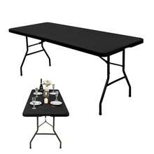 Stretch Fabric Table Top Cap Cover Washable Elastic Universal Rectangle Tablecloth - Black - View 1