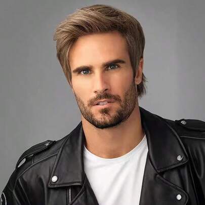 8inch Brown Short Straight Wig For Men, High Temperature Fiber, Versatile Full Head Wig For Parties, Daily Wear, Cosplay