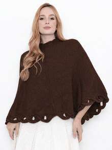 Women's Poncho Knitted Coat Cape Elegant Blouse Winter Warm Marrie Knit - 鏽棕色 - 查看 3