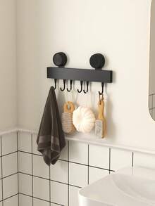 1个金属粘钩，壁挂式可调节毛巾架，毛巾架，浴室挂钩，浴室收纳架，适用于悬挂外套、浴袍、浴球、毛巾、衣物、包包、钥匙等，可用于卧室、浴室、厨房 - 黑色 - 查看 3