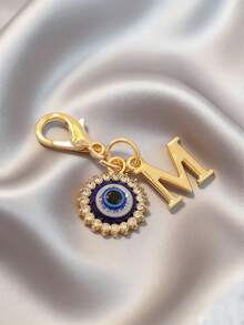 1pc Initial Letter Blue Evil Eye Rhinestone Keychain - Symbolic Gift, Protection And Good Luck - Fashion Accessory, Suitable For Car Keys/Bag Pendant, Ideal Holiday Gift Accessory - Multicolor - View 2