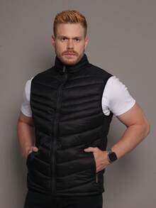 Men's Double-Sided Puffer Vest With Zipper For Winter - Black - View 15