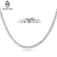 MDFUN 4毫米网球项链，女士款 - 三爪镶嵌18K白金镀层圆形立方氧化锆经典钻石切割链，男女通用 - 白色-4mm 3爪 - 查看 2
