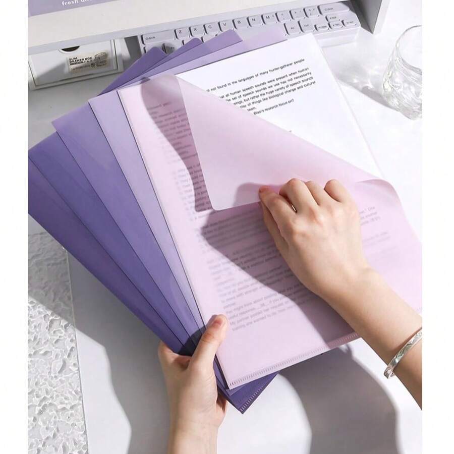 5pcs L-Shaped A4 Folder, A4 Gradient Plastic File Bag, Office Supplies Single Page Document Archive Bag, Thickened Waterproof - A4 - View 1