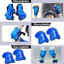 Kit Casco Protección Niños Rodilleras+muñequeras+coderas,Conjunto de equipo de protección para casco infantil, equipo de protección para patines, scooter y coche de equilibrio, equipo de protección grueso para patinaje sobre ruedas. - Azul - Ver 9
