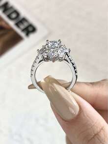 1 chiếc nhẫn bạc S925 đính đá Moissanite hình hoa hướng dương, 1-2 carat, thanh lịch và sang trọng, thích hợp làm quà tặng đính hôn, cưới, sinh nhật bạn thân, kỷ niệm hoặc trang sức cô dâu. - Bạc - Xem 2
