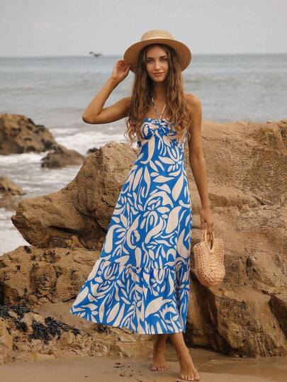 ZIAI Đầm trễ vai không tay màu xanh thời trang dành cho nữ, thích hợp cho mùa hè.