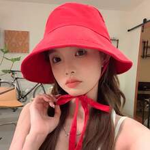 Mũ rộng vành thắt nơ cho nữ, mũ che nắng thời trang đi biển có dây đeo - mũ - Xem 1