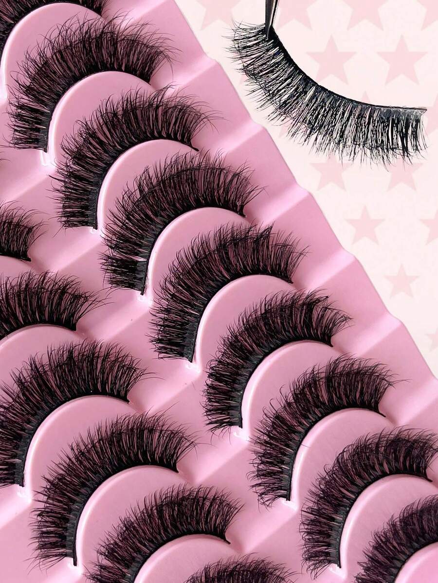 10 Cặp lông mi giả mềm mại, nhẹ nhàng và tự nhiên, thân mỏng trong suốt, thoáng khí và dày dặn, mềm mại và cong, dễ dàng sử dụng cho người mới bắt đầu, tạo hiệu ứng 3D, phù hợp cho trang điểm tự nhiên, ấn tượng và hàng ngày. - màu đen - Xem 1