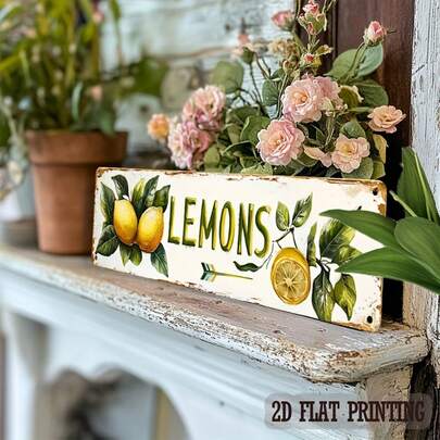 1 Biển hiệu kim loại hình quả chanh cổ điển - 4" x 16", Trang trí tường nhà cho nhà ở, quán cà phê, nhà để xe, trang trại, phòng tắm, nhà bếp | Thiết kế quả chanh vàng tươi với lá xanh | Quà tặng ngày lễ, Ngày của Mẹ, Ngày của Cha, Lễ tốt nghiệp, Cinco de Mayo, Trang trí tường ngày lễ | Nghệ thuật treo tường phong cách retro | Trang trí tường bằng kim loại