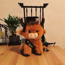 1 pieza Gorro de doctor de estilo de dibujos animados con muñeco de peluche de vaca de las tierras altas, muñeco de peluche suave, regalo de graduación para estudiantes, niños, universidad, escuela secundaria, jardín de infantes, unisex - Multicolor - Ver 10