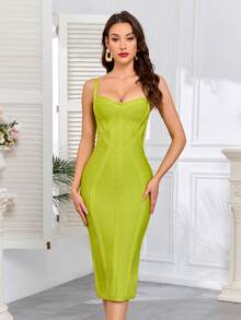 Women's New Arrival Spaghetti Strap Green Bandage Dress, Refreshing & Slimming Party Dress Elegant Summer - Green - View 1