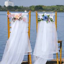 10 Buah Selempang Kursi Transparan Warna Krem, Sarung Kursi Tulle Romantis untuk Acara Bridal Shower & Upacara Pernikahan - View 5