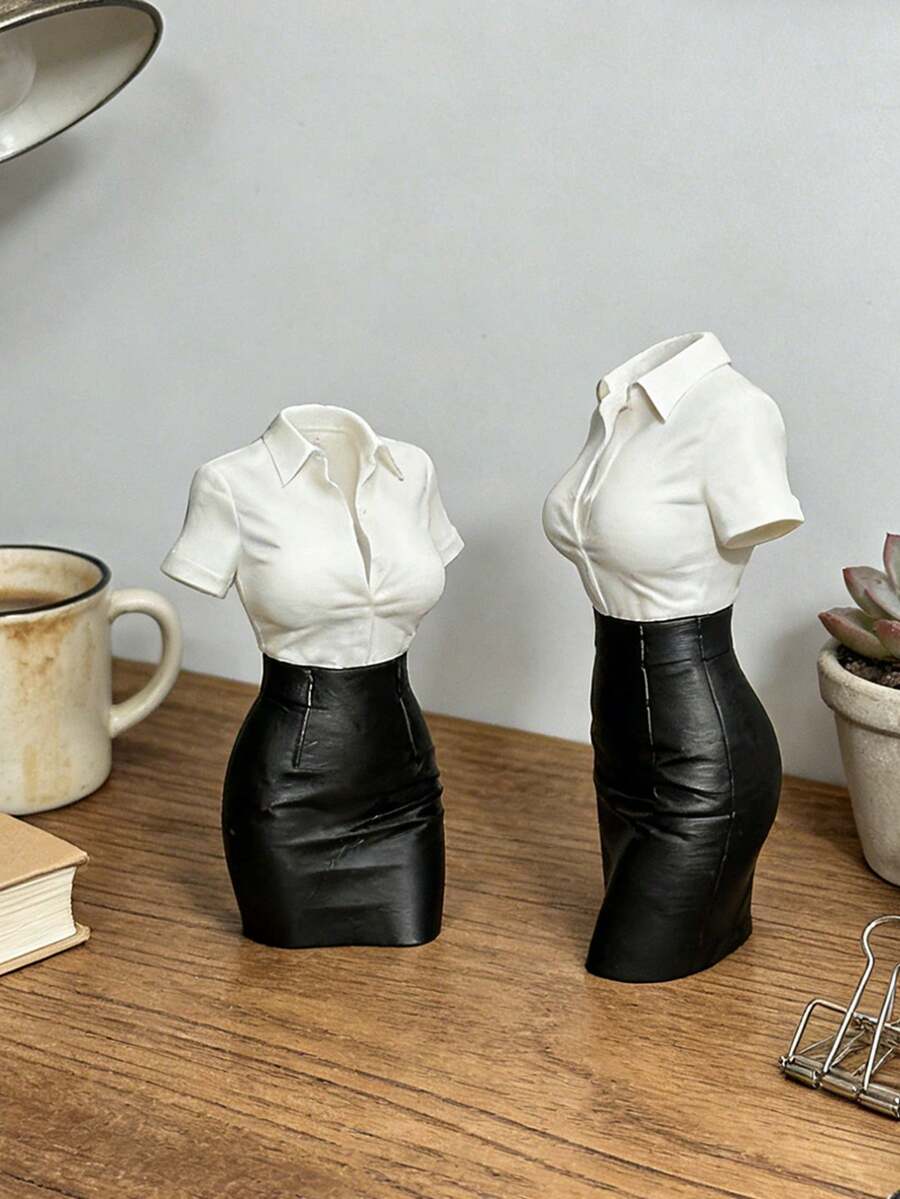 3D打印OL半身像雕塑 - 专业桌面摆件，仿白衬衫皮裙，适合工作站放松，男女塑料半身像雕塑，适用于公司装饰