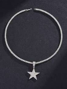 For Women Men Punk Hip Hop Style Rock Party Full Rhinestone Gorgeous Star Charm Necklace Alloy Material For Party - Multicolor - View 1
