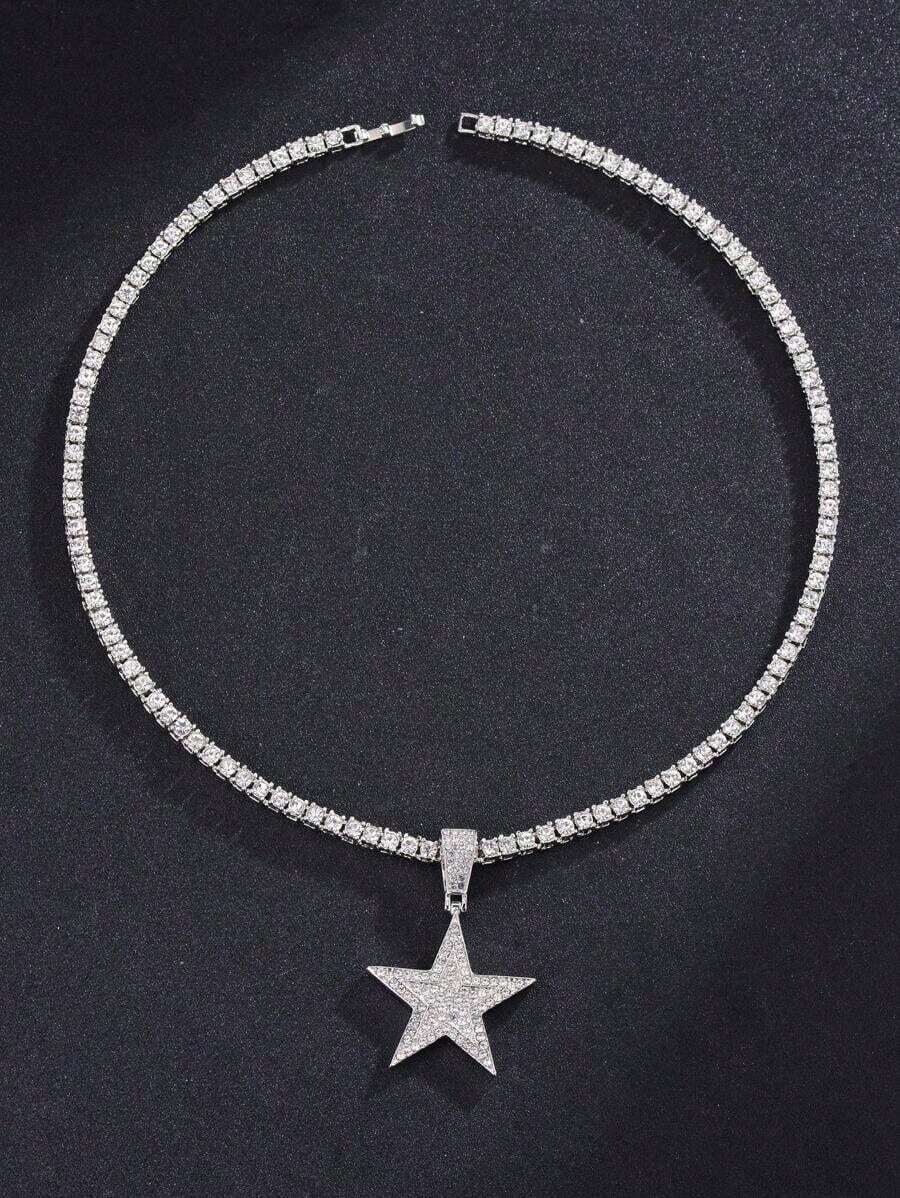 For Women Men Punk Hip Hop Style Rock Party Full Rhinestone Gorgeous Star Charm Necklace Alloy Material For Party - Multicolor - View 1