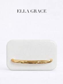 ELLA GRACE - 简约白色纹理手拿包，配金色金属细节，优雅女士晚宴包 - 白色 - 查看 1