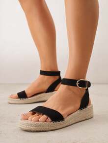 Soft Espadrille Sandals Women Summer Beach Casual - Black - View 1