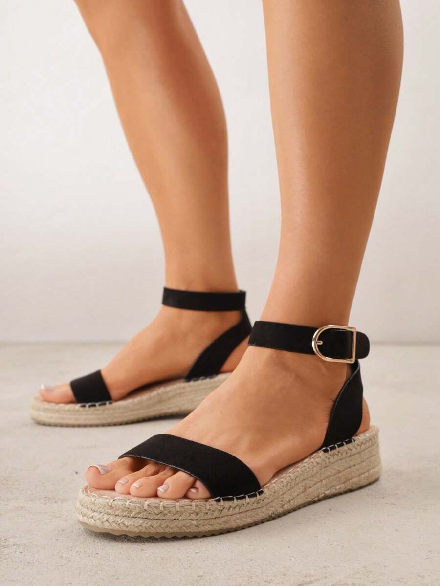 Soft Espadrille Sandals Women Summer Beach Casual - Black - View 1