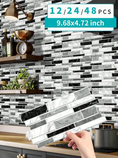 18 miếng dán gạch men giả đá trang trí, tự dính, có thể tháo rời, dùng cho tường bếp, phòng tắm, chống thấm nước và chống nấm mốc, kích thước 15cm x 30cm.