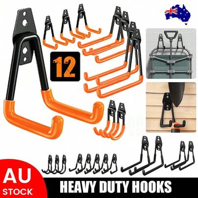 12 Pack Garage Hooks Heavy Duty, Utility Garage Storage Hooks, Wall Mount Garage Hanger&Organizer Organizing Power Tools, Ladders, Bulk Items, Bikes, Ropes And More Equipment