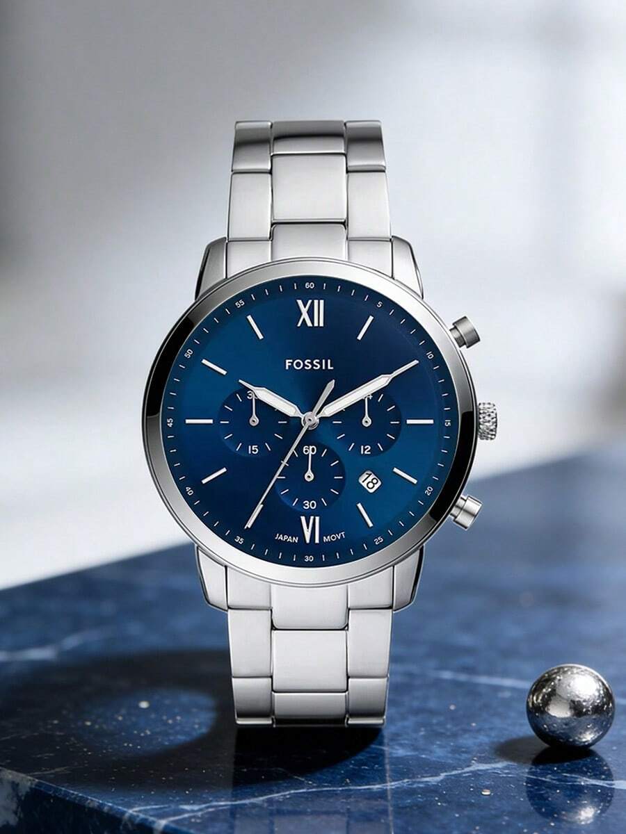 Fossil Men's Quartz Stainless Steel Three-Hand Watch, Stainless Steel Case/Scratch-Resistant Glass FS5384/FS5474/FS5525/FS5706/FS5792 - Silver Blue Plate - View 1